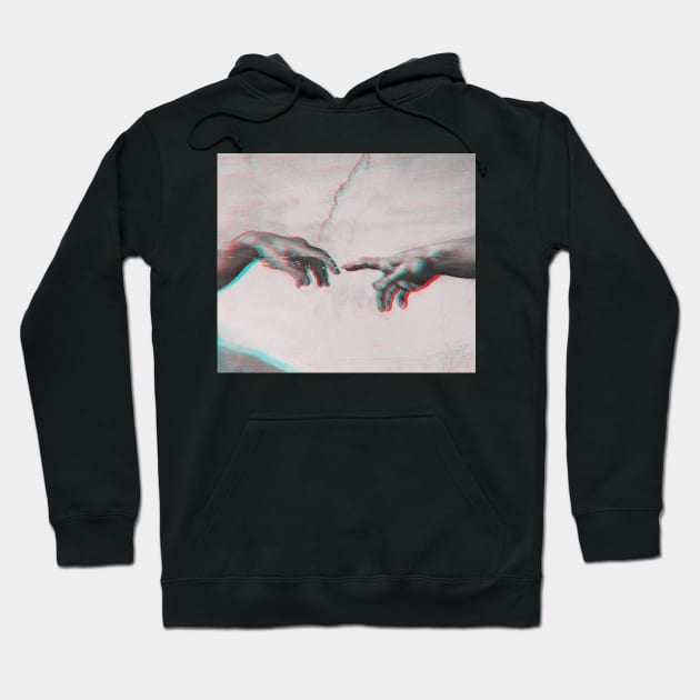 The Creation of Adam in GLITCH - Sistine Chapel near-touching hands of God and Adam Red Colorized Hoodie by raidman84